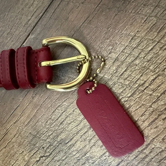 Coach Vintage Red Leather Belt Gold Brass Buckle Large NWT - Picture 2 of 10